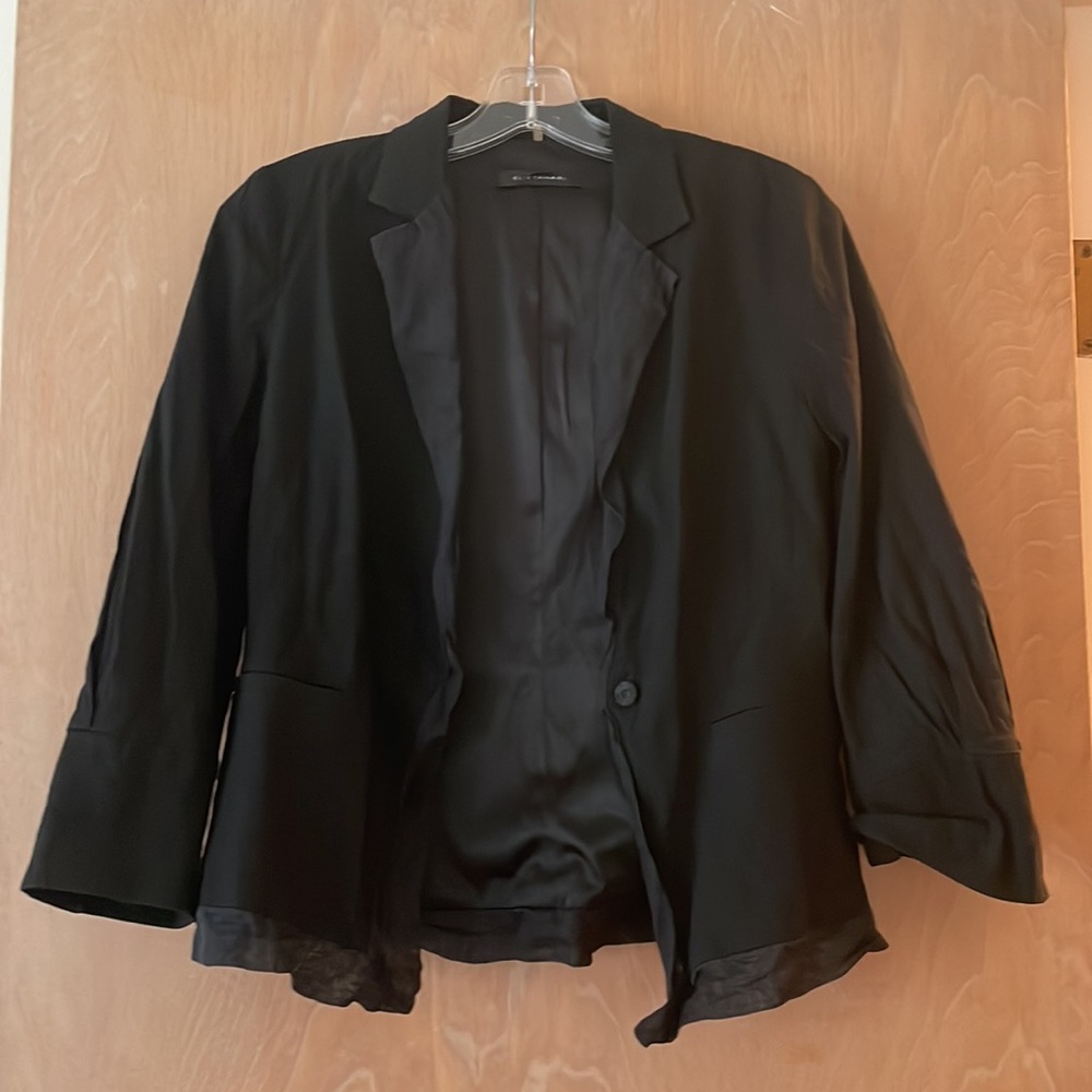 Elie Tahari Black Linen Blend Silk Trim Blazer